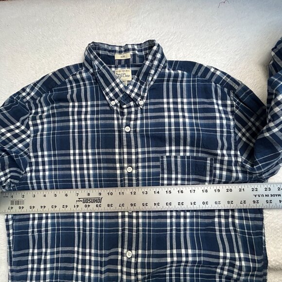 J.Crew Indian Madras Mens Slim-Fit Blue White Plaid Button-Down Shirt XL Cotton - Picture 7 of 8